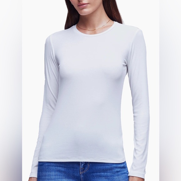 L'AGENCE Crisp White Long Sleeve Tee - Picture 1 of 3